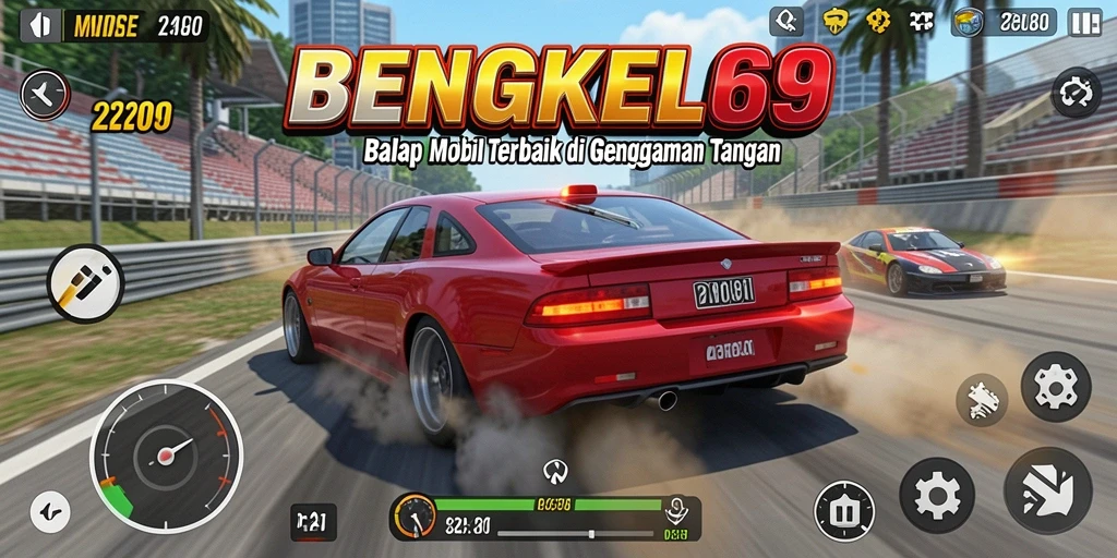 Gameplay Racing mendebarkan di BENGKEL69 dengan mobil dan trek menantang.