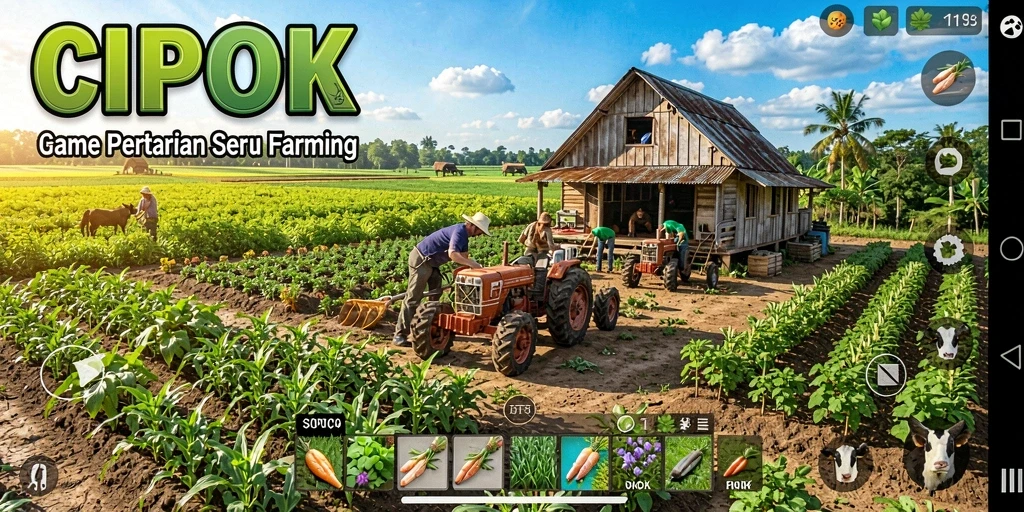 Tangkapan layar gameplay menyenangkan dalam CIPOK dengan lahan pertanian yang subur.