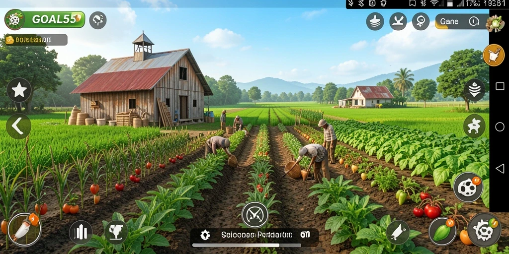 Screenshot utama GOAL55 menampilkan gameplay pertanian yang menarik.