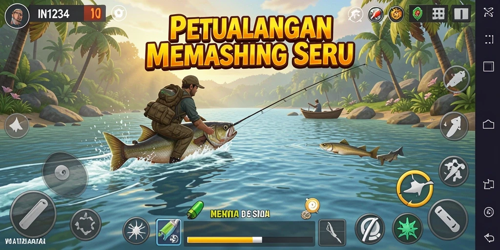 Screenshot gameplay <strong>IN1234</strong> menampilkan aksi memancing yang mendebarkan.