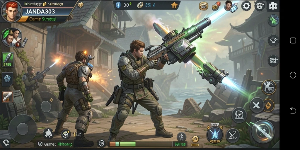 Screenshot gameplay JANDA303 menampilkan strategi pertempuran yang intens.