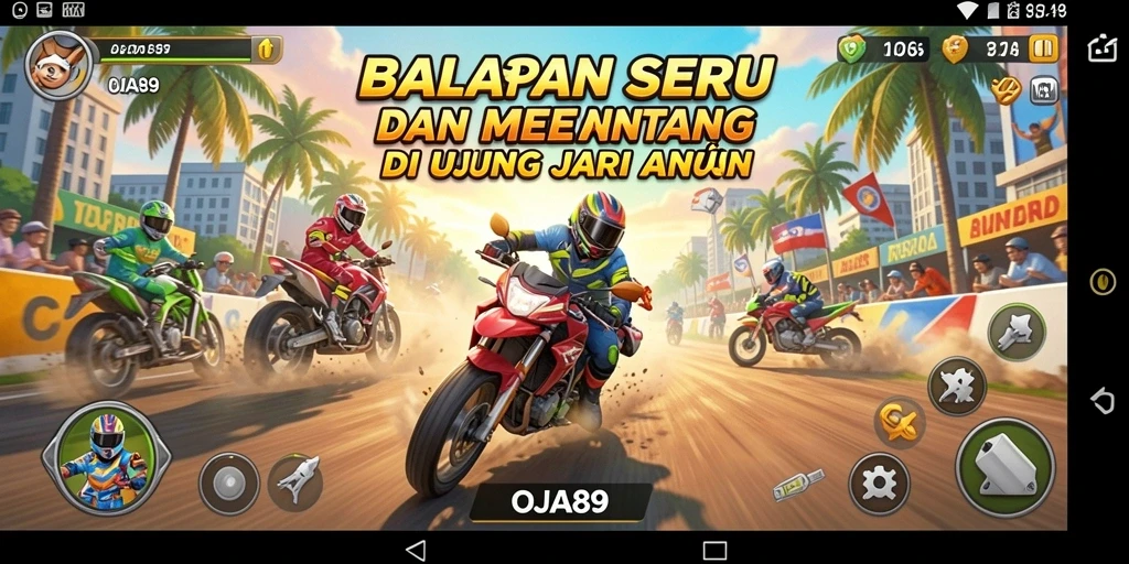 Screenshot OJA89 menunjukkan momen seru saat balapan intens.
