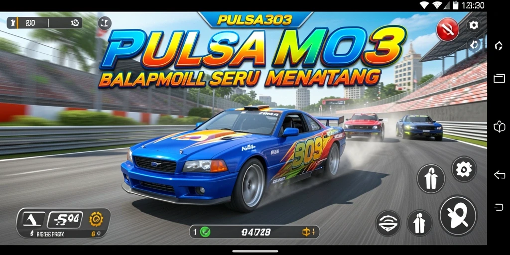 Tampilan gameplay seru di PULSA303 dengan mobil balap yang cepat.