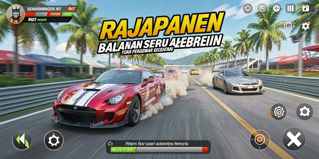 Tampilan menakjubkan dari gameplay balapan RAJAPANEN yang intens.