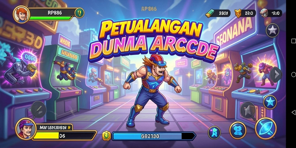 Screenshot gameplay <strong>RP886</strong> menampilkan karakter heroik dalam aksi seru di dunia Arcade.