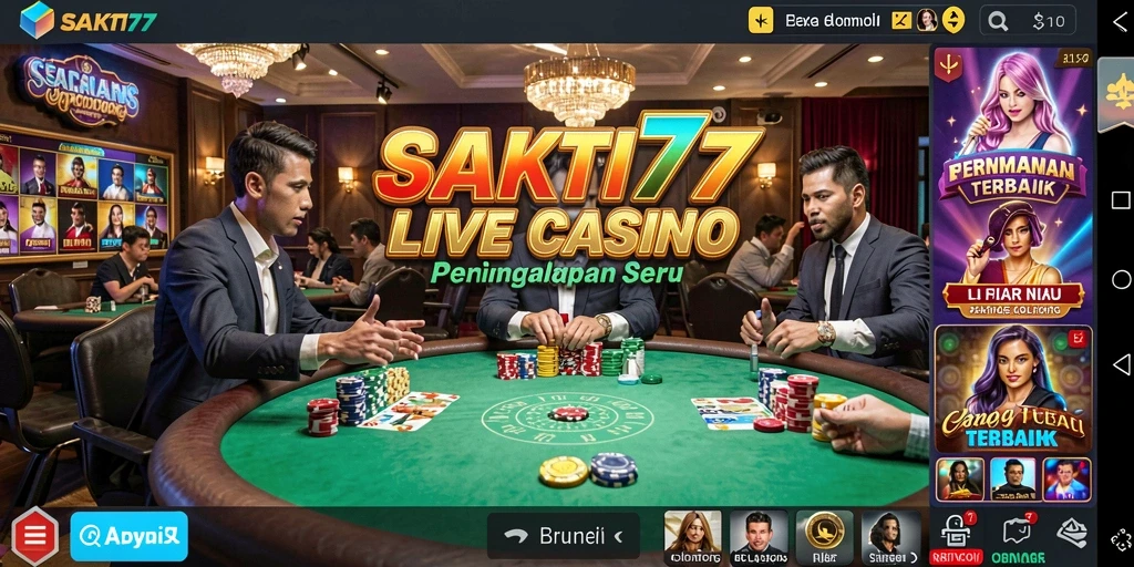 Screenshot gameplay SAKTI77 menampilkan dealer cantik dan permainan Live Casino yang mengasyikkan.