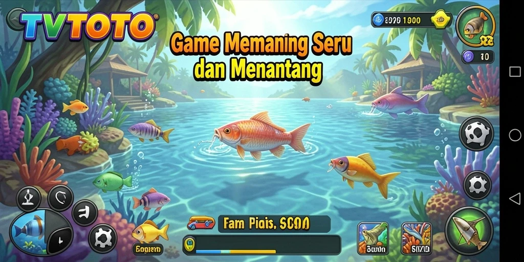 Tampilan gameplay TVTOTO dengan aksi memancing yang seru.
