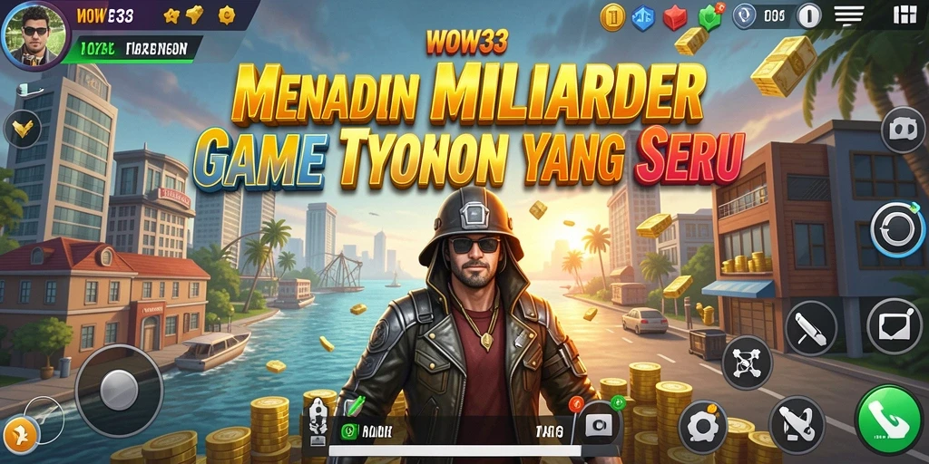 Screenshot gameplay WOW33 menampilkan keseruan membangun kerajaan bisnis.